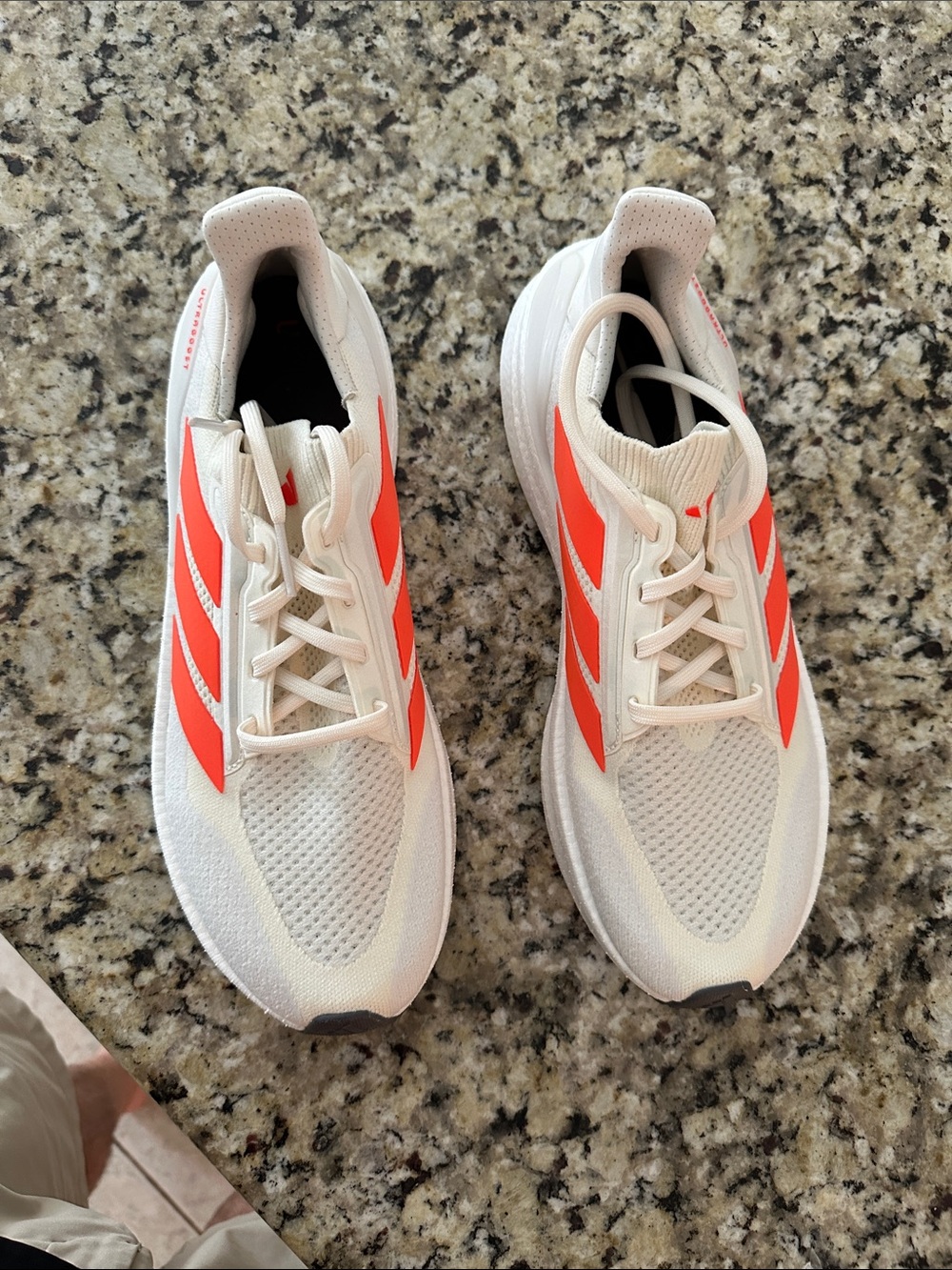 adidas Men's Athletic Shoes White with Bright Orange Stripes